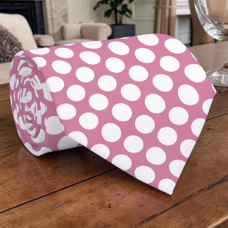 Cravate White Polka Dots on Dusty Pink Custom Necktie