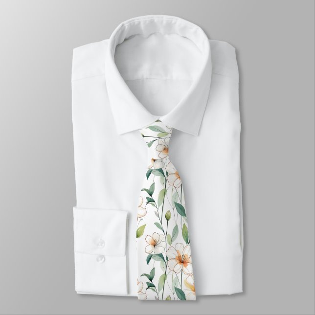 Cravate White Spring Flowers Floral Pattern (Attaché)