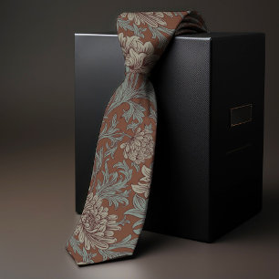 Cravate William Morris Chrysanthemum Motif Turquoise Brown