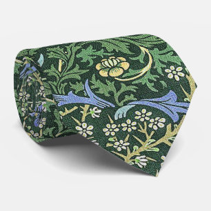 Cravate William Morris Green Floral Vintage White Daisies 