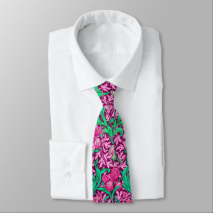 Cravate William Morris Irises, Fuchsia, rose et vin