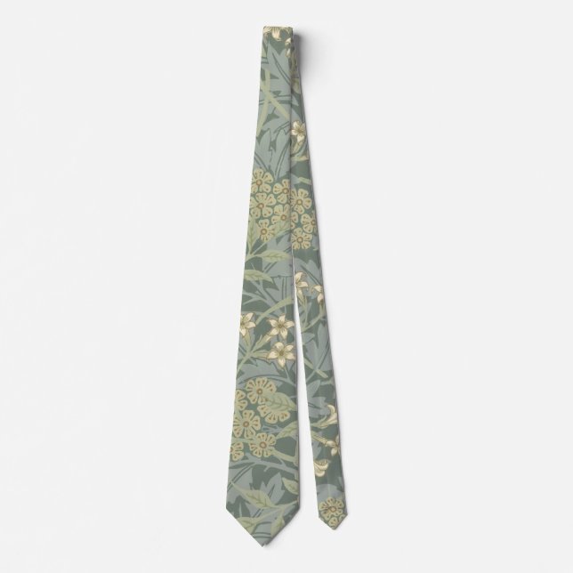 Cravate William Morris Jasmine Bleu Vert Art Botanique (Devant)