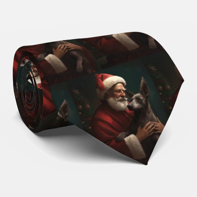 Cravate Xoloitzcuintli avec Noël Festif du Père Noël (Roulé)