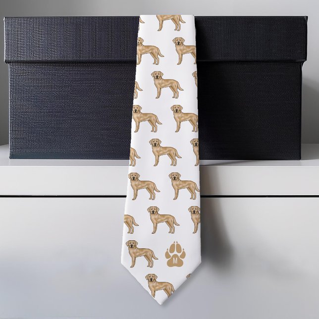 Cravate Yellow Labrador Retriever Motif Custom Monogramme (Please note: This image is a digital mockup.)