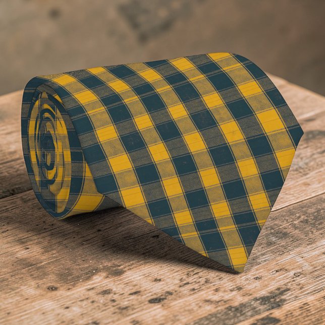 Cravate Yellow & Navy Blue Plaid Pattern Necktie Tie (Créateur téléchargé)