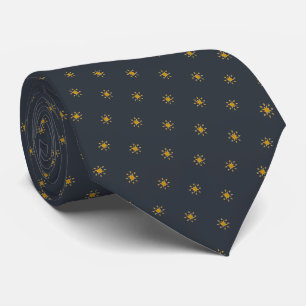 Cravate Yellow Star on Navy Blue Night Sky Pattern