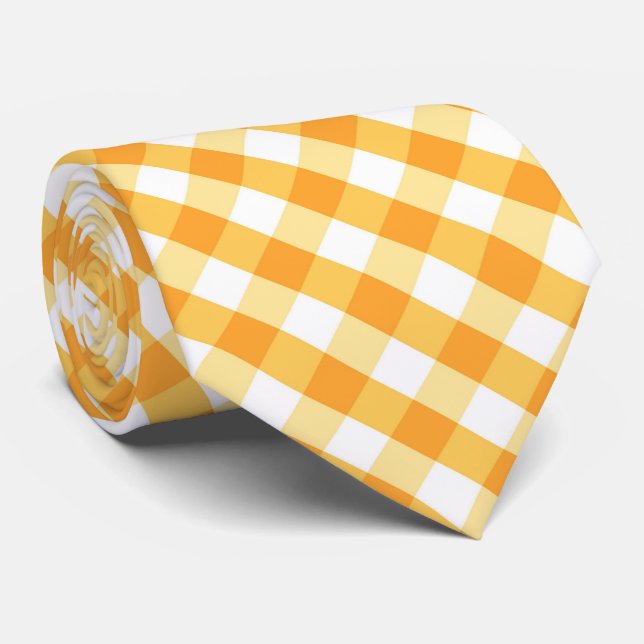 Cravate yellow white plaid tiled pattern  (Roulé)