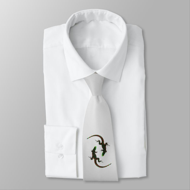 Cravate Yin Yang Lizards Argent (Attaché)