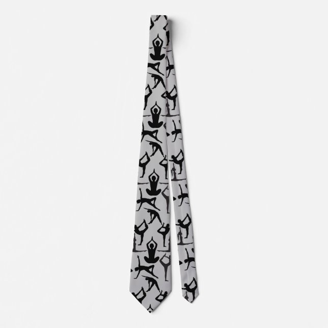 Cravate Yoga pose motif 01.w Gris BG (Devant)