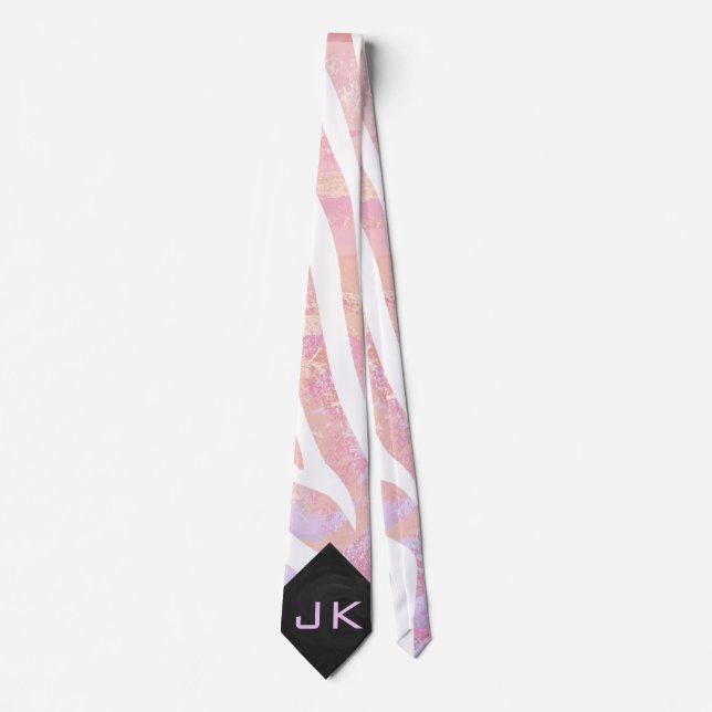 Cravate Zebra Monogram rose et blanc (Devant)