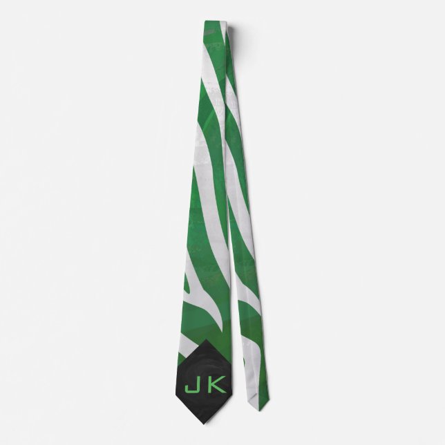 Cravate Zebra Monogramme Vert et Blanc Impression (Devant)