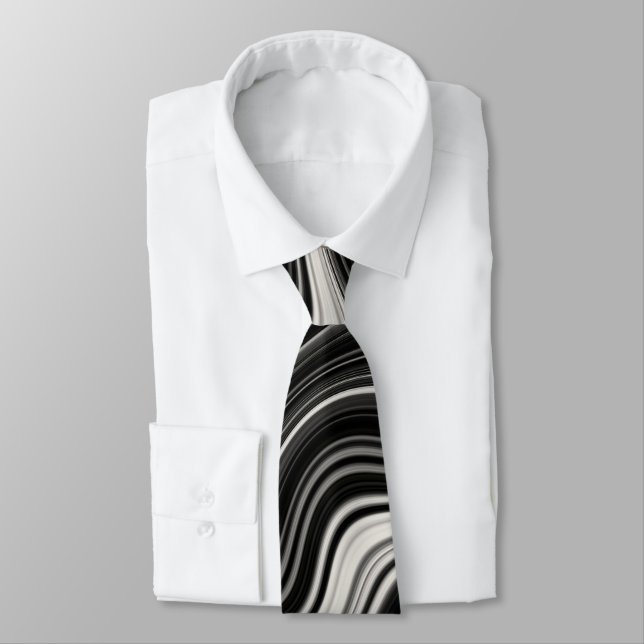 Cravate Zèbre noir et blanc Wavy Abstraction (Attaché)