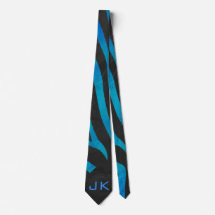 Cravate Zèbre noir et bleu avec le monogramme