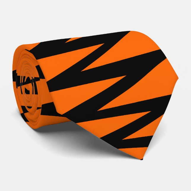 Cravate Zigzag - Noir sur Orange FF6600 (Roulé)