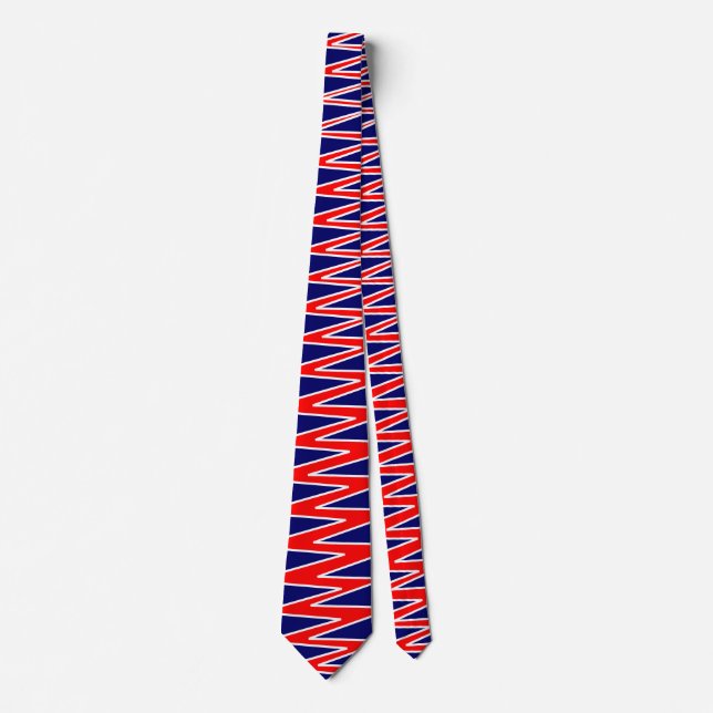 Cravate Zigzag - Rouge et Blanc sur Bleu foncé 000066 (Devant)