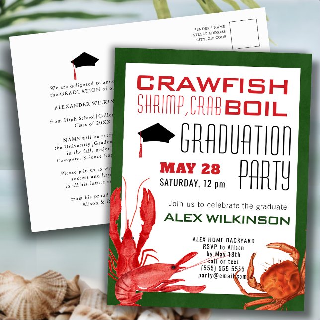 Crawfish Abschluss Meeresfrüchte Party Einladung Postkarte (Von Creator hochgeladen)
