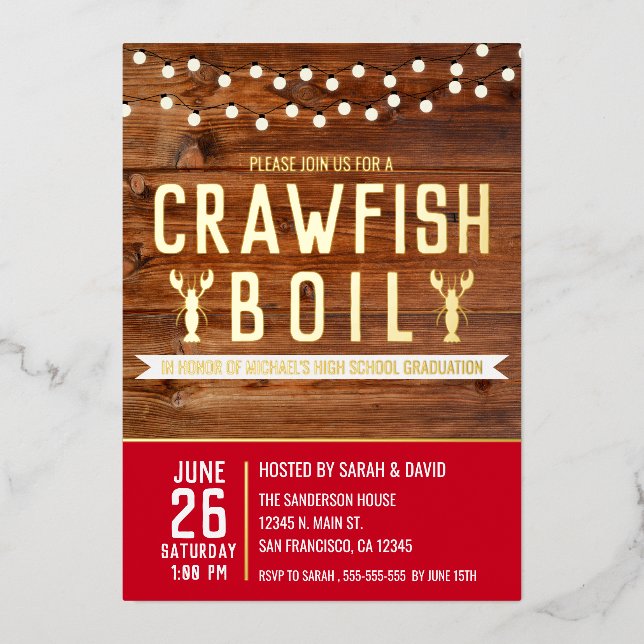 Crawfish Boil Abschluss Meeresfrüchte Party Folieneinladung (Vorderseite)