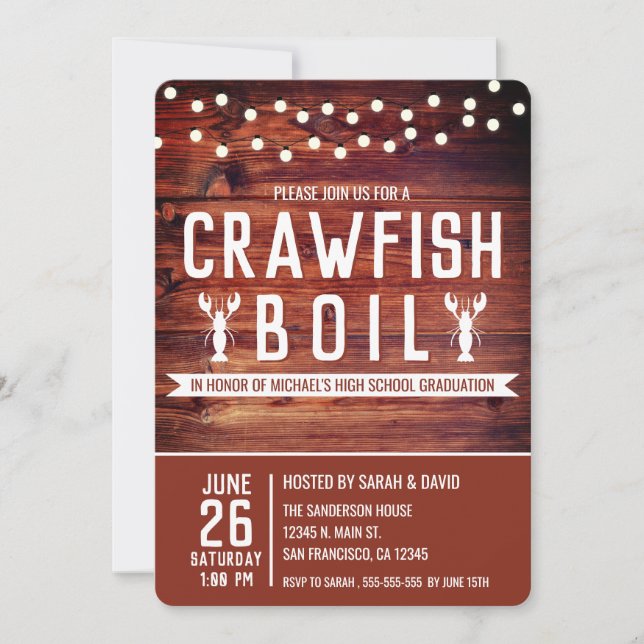 Crawfish Boil Abschluss School Event Party Einladung (Vorderseite)