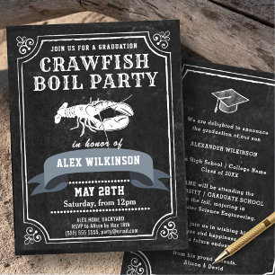 Crawfish Boil Chalkboard Black Graduation Party Einladung
