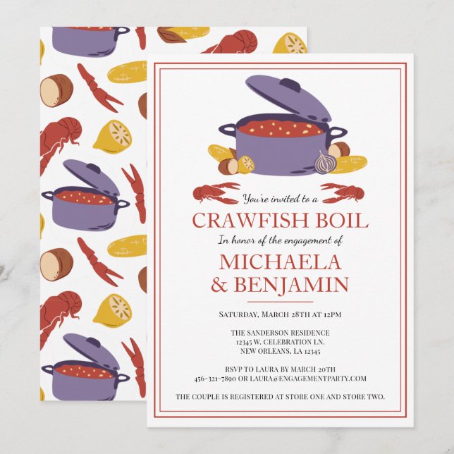 Crawfish Boil Couples Showingparty Einladung (Vorne/Hinten)