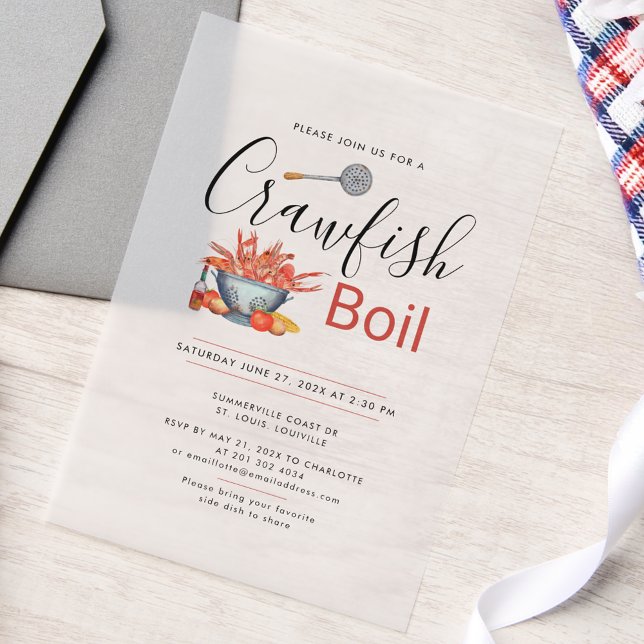 Crawfish Boil Familie Kochen Meeresfrüchte Party (Crawfish Boil Script Family Reunion Vellum Invitation)