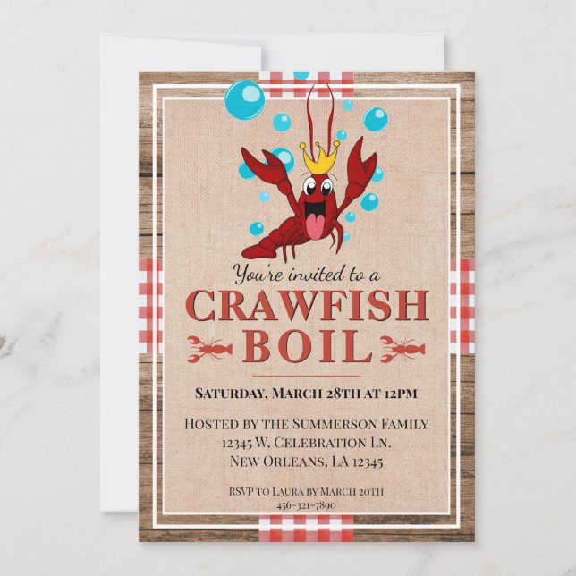 Crawfish Boil Family Wiedersehen Rustikales Party Einladung (Vorderseite)