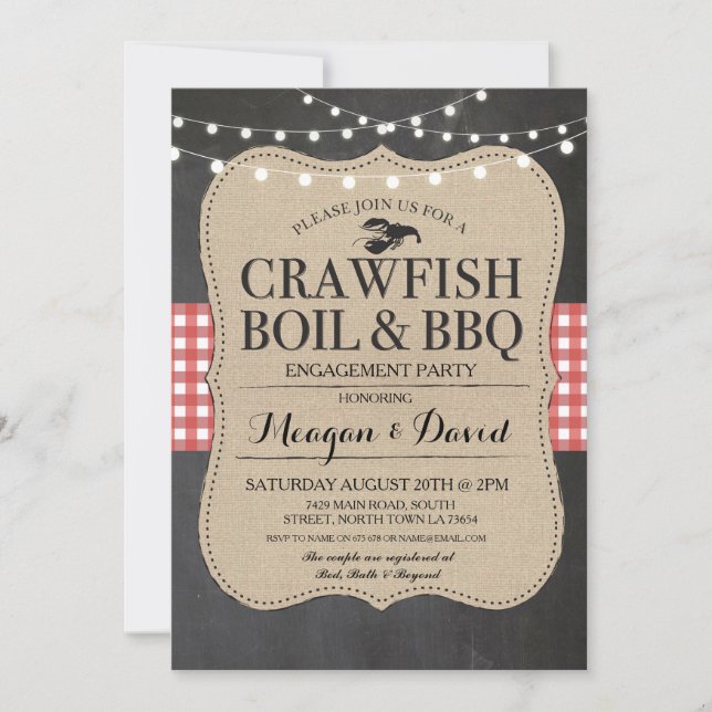 Crawfish Boil GRILLEN Engagement Party Showlobster Einladung (Vorderseite)