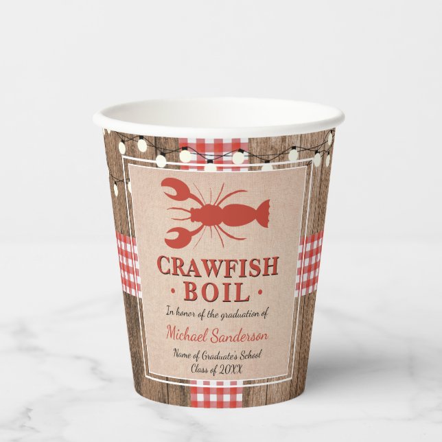 Crawfish Boil Hummer Graduierungsparty Rustikal Pappbecher (Vorderseite)