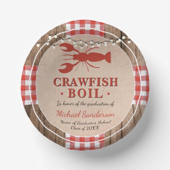 Crawfish Boil Hummer Graduierungsparty Rustikal Pappteller (Vorderseite)
