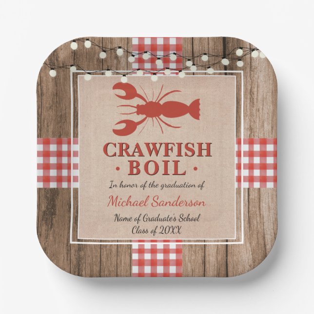 Crawfish Boil Hummer Graduierungsparty Rustikal Pappteller (Vorderseite)