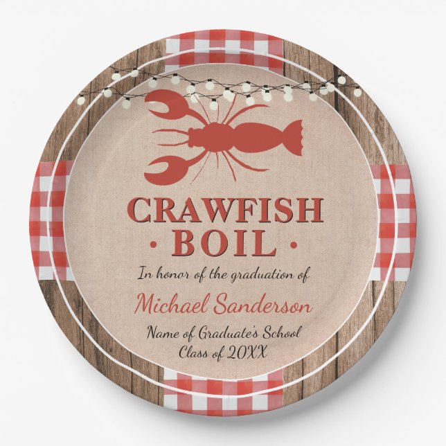 Crawfish Boil Hummer Graduierungsparty Rustikal Pappteller (Vorderseite)