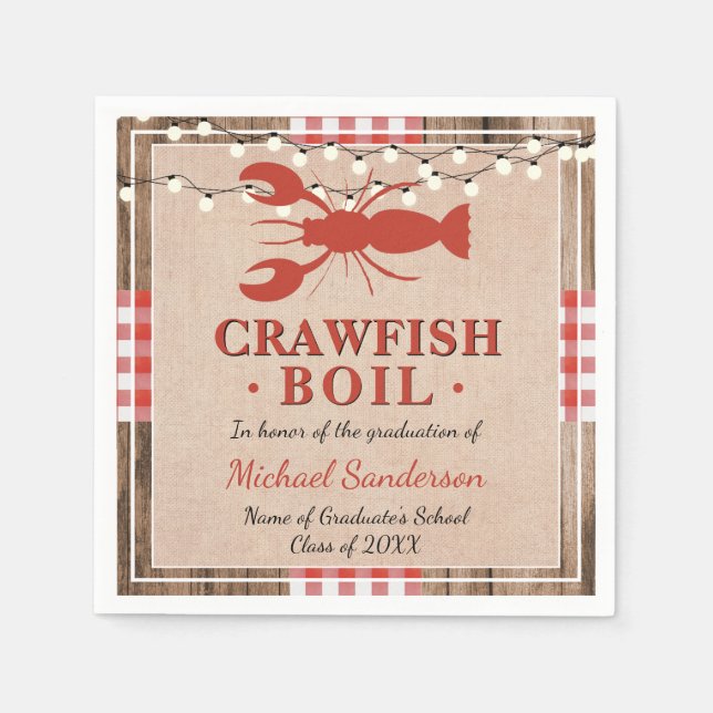 Crawfish Boil Hummer Graduierungsparty Rustikal Serviette (Vorderseite)
