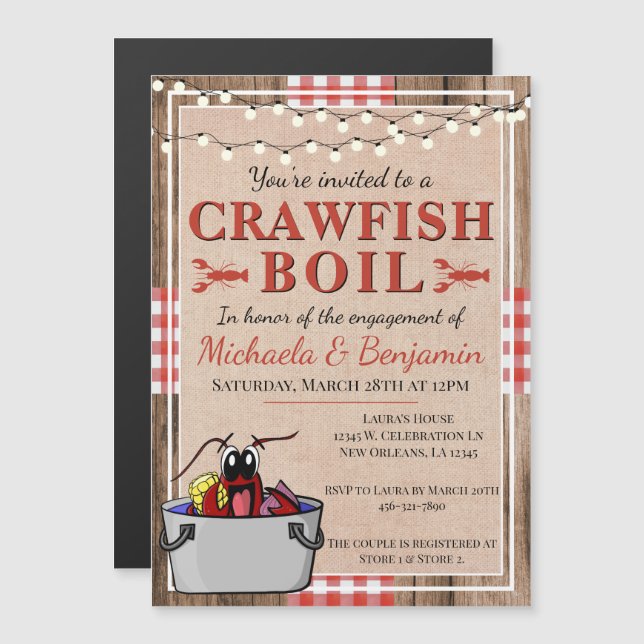 Crawfish Boil Hummer Party Verlobung Rustikal Magneteinladung (Vorne/Hinten)