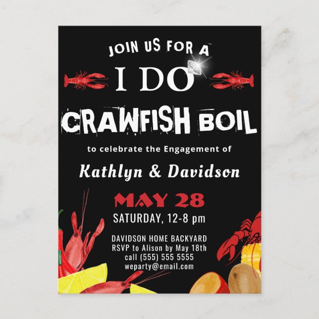 Crawfish Boil I DO Engagement Party Einladung Postkarte (Vorderseite)