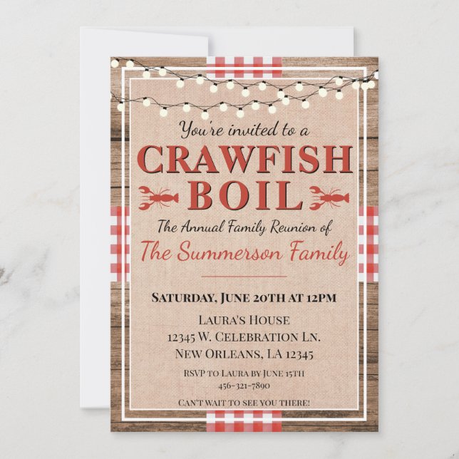 Crawfish Boil Jährliche Wiedersehen-Partys Einladung (Vorderseite)