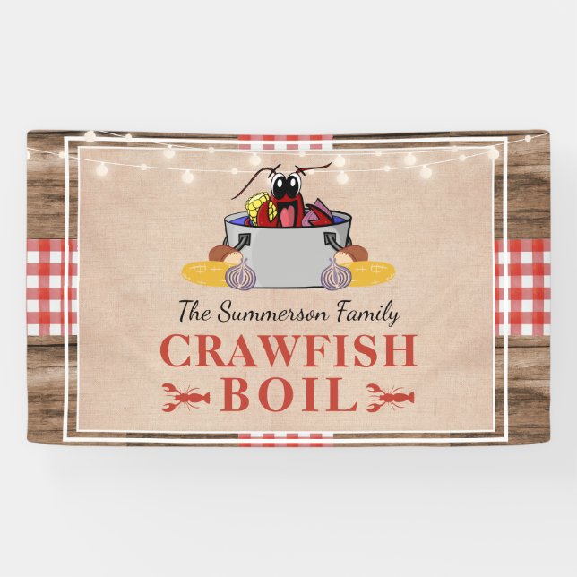 Crawfish Boil Jährliches Party Rustic Picnic Banner (Horizontal)