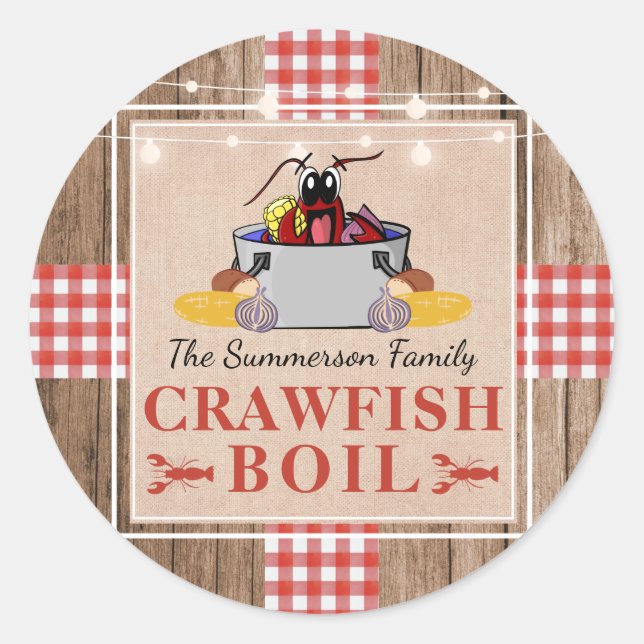 Crawfish Boil Jährliches Party Rustic Picnic Runder Aufkleber (Vorderseite)