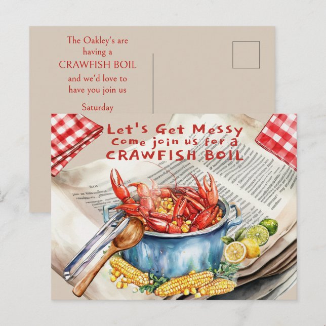 Crawfish Boil Let's Get Messy Postkarte (Vorne/Hinten)