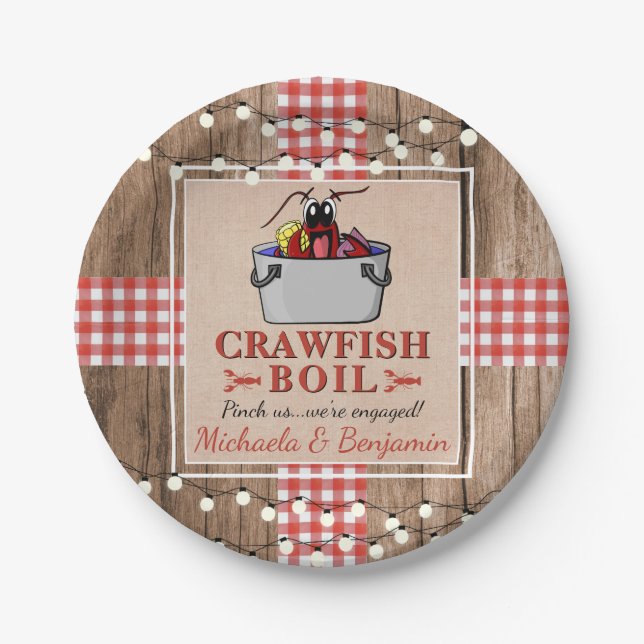 Crawfish Boil Lobster Rustikale Engagement Party Pappteller (Vorderseite)