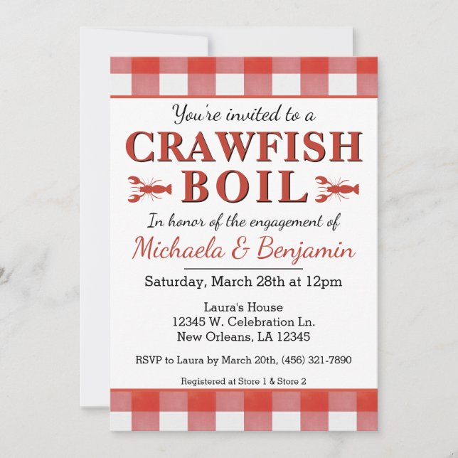 Crawfish Boil Meeresfrüchte Party Picknick Verlobu Einladung (Vorderseite)