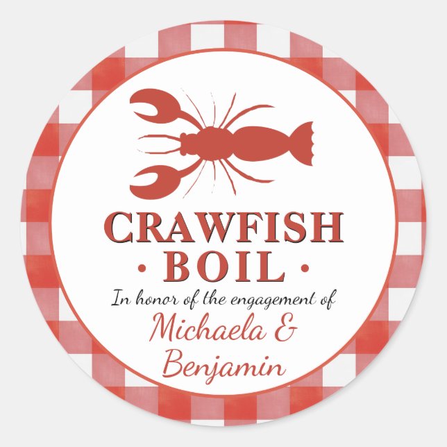 Crawfish Boil Meeresfrüchte Party Rote Picnische V Runder Aufkleber (Vorderseite)