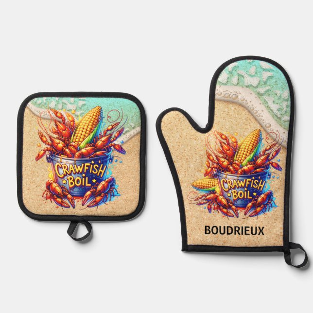 Crawfish Boil Ofenhandschuh & Topflappen-Set (Vorderseite)