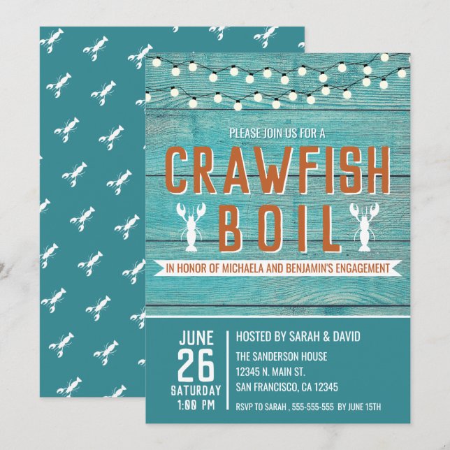 Crawfish Boil Paare Einladung (Vorne/Hinten)
