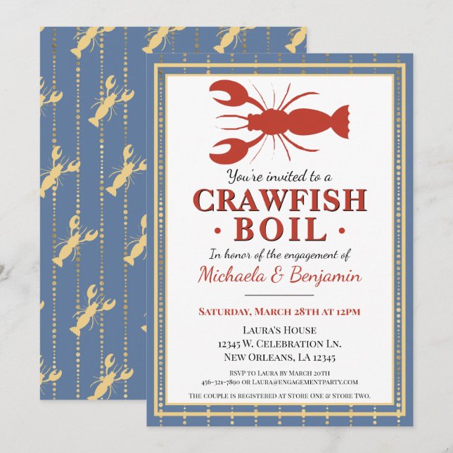 Crawfish Boil Paare Einladung (Vorne/Hinten)