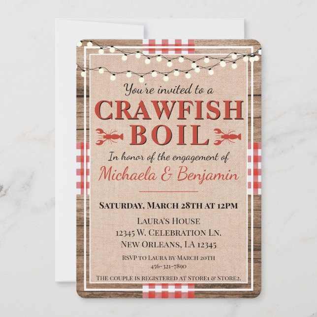Crawfish Boil Paare Engagement Partei Rustikal Einladung (Vorderseite)