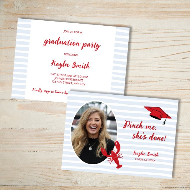 Crawfish Boil Pinch Me Sie hat Foto Abschluss gema Einladung (Crawfish Boil Pinch Me She's Done Photo Graduation Invitation)