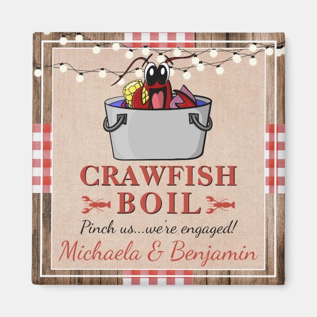 Crawfish Boil Rustikale Engagement Partei Magnet (Vorne)