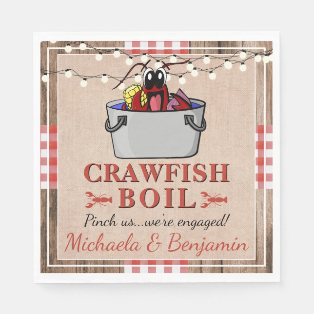Crawfish Boil Rustikale Paare Engagement Partei Serviette (Vorderseite)