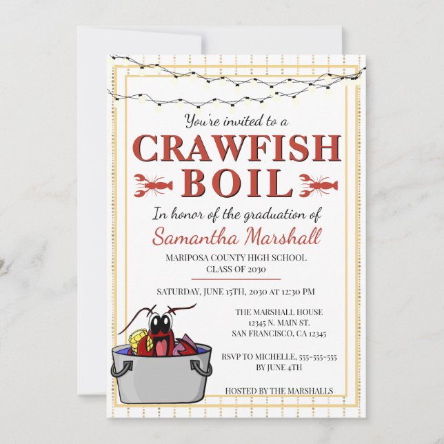 Crawfish Boil School Abschluss Graduate Party Einladung (Vorderseite)