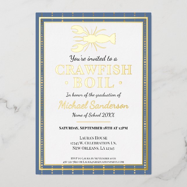 Crawfish Boil Seafood Blue Graduation Party Folieneinladung (Vorderseite)